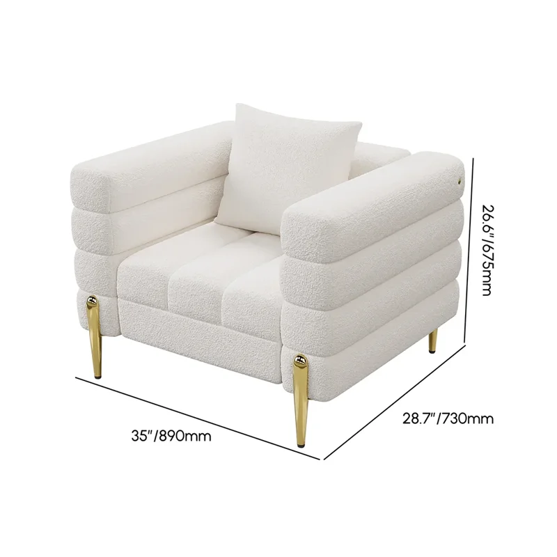Boucle Upholstered Accent Chair Beige Modern Armchair Cozy Leisure Coffee Chair for Living Room, Bedroom, Reading Nook