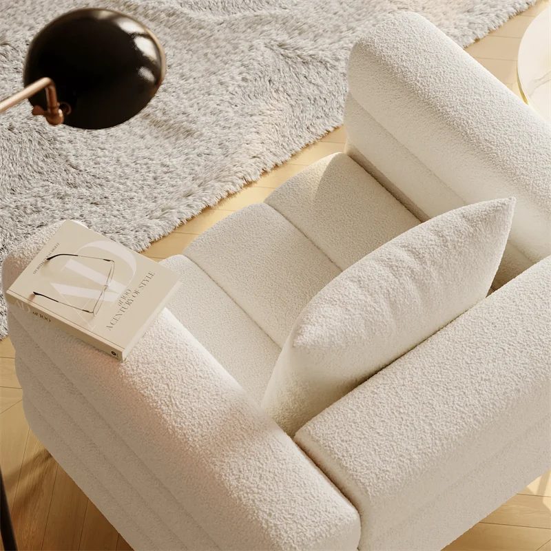 Boucle Upholstered Accent Chair Beige Modern Armchair Cozy Leisure Coffee Chair for Living Room, Bedroom, Reading Nook
