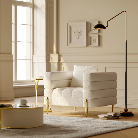 Boucle Upholstered Accent Chair Beige Modern Armchair Cozy Leisure Coffee Chair for Living Room, Bedroom, Reading Nook