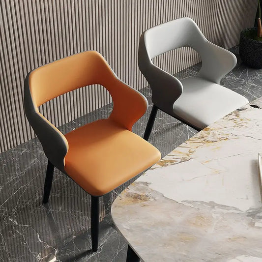 Dining Chair Nordic Luxury PU Leather Home Dining Chairs Metal Leg with Backrest Comfortable Soft Pack Simple Modern Room Chairs