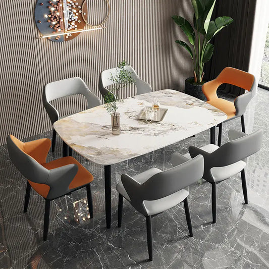 Dining Chair Nordic Luxury PU Leather Home Dining Chairs Metal Leg with Backrest Comfortable Soft Pack Simple Modern Room Chairs