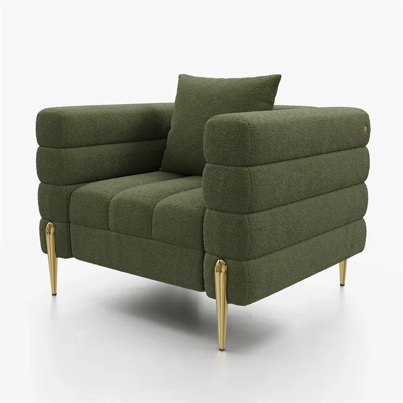 Boucle Upholstered Accent Chair Beige Modern Armchair Cozy Leisure Coffee Chair for Living Room, Bedroom, Reading Nook