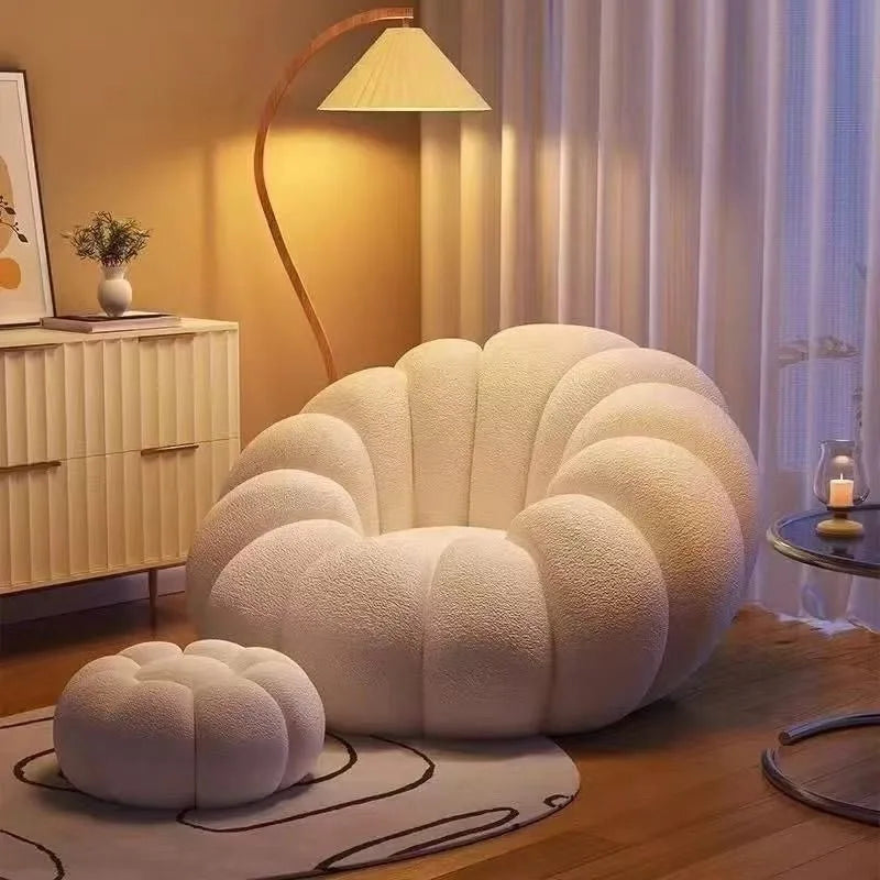 Fashionable and high-end Nordic style lazy pumpkin shaped small-sized single person reclining tatami sofa chair for leisure